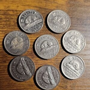 Vintage 60s Canadian 5 Cent Coins